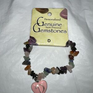 Genuine Gemstone‎ Initial D Heart Charm Bracelet